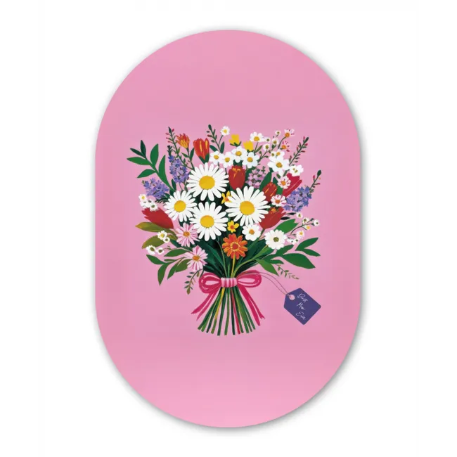 Bloemen - Quote - Kaartje - Kleurrijk Wandcirkel Ovaal Glas middel -3d