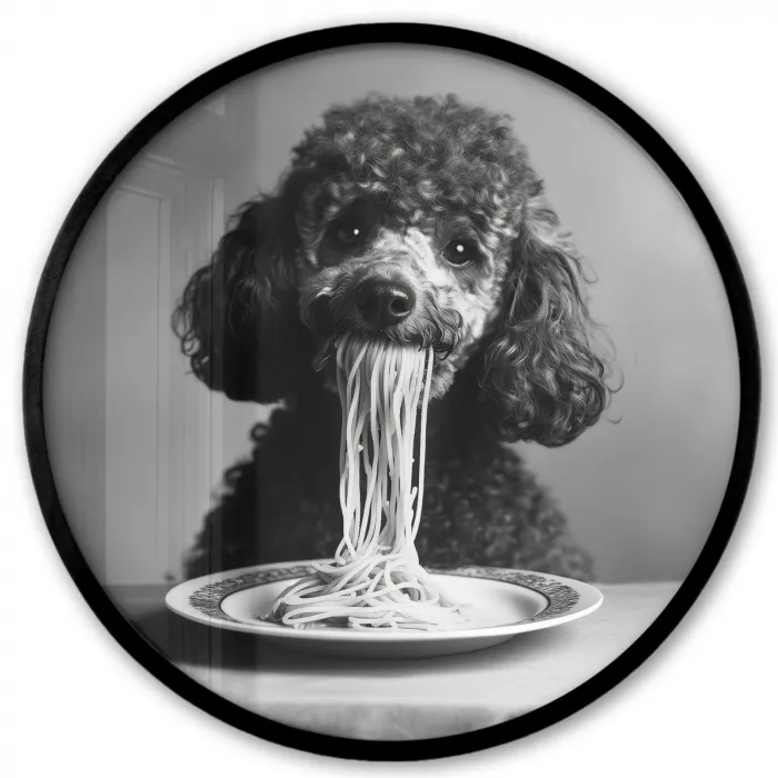 Poedel - Hond - Zwart - Wit - Schattig - Pasta Fotolijst rond zonder passe partout klein -3d