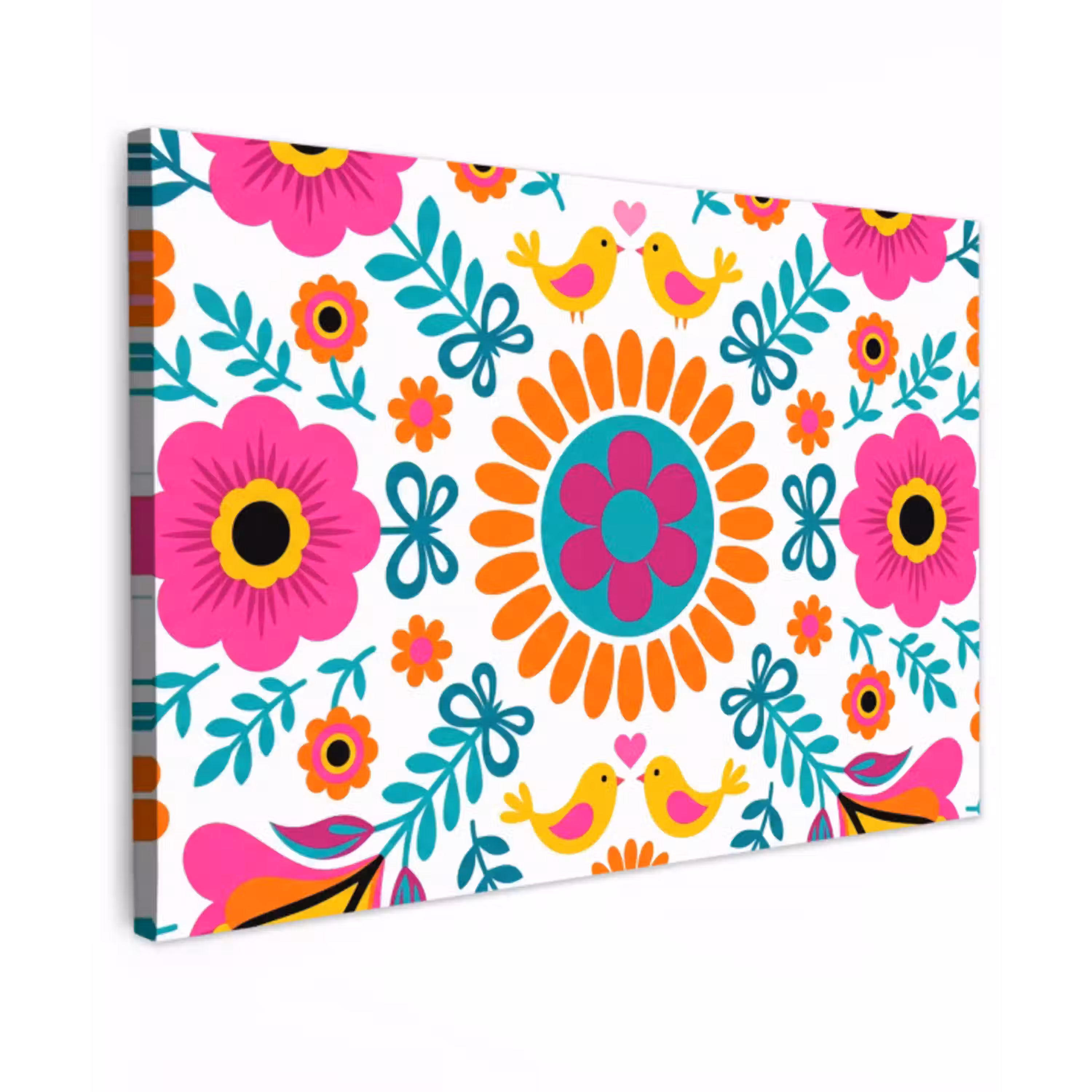 Bloemen - Vogel - Patroon - Kleurrijk - Modern Tuinposter op houten frame 2 cm dik klein -3d