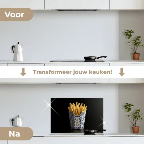Friet - Porselein - Delfts blauw - Eten keuken achterwand spatscherm klein -voor_na_NL