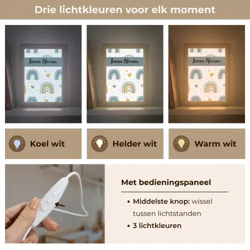 Patroon - Blauw - Regenboog - Hartjes Light Box met kabel (Kinderlampje) klein -USP_lichtkleurNL