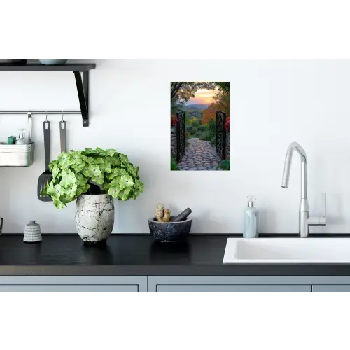 Landschap - Hek - Pad - Zonsondergang - Natuur Muursticker klein -keuken