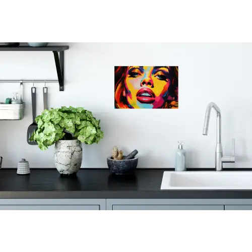 Vrouw - Gezicht - Kleurrijk Muursticker klein -keuken