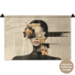 Gezicht - Bloemen - Zwart - Vrouw Wandkleed katoen klein -t3d_DE