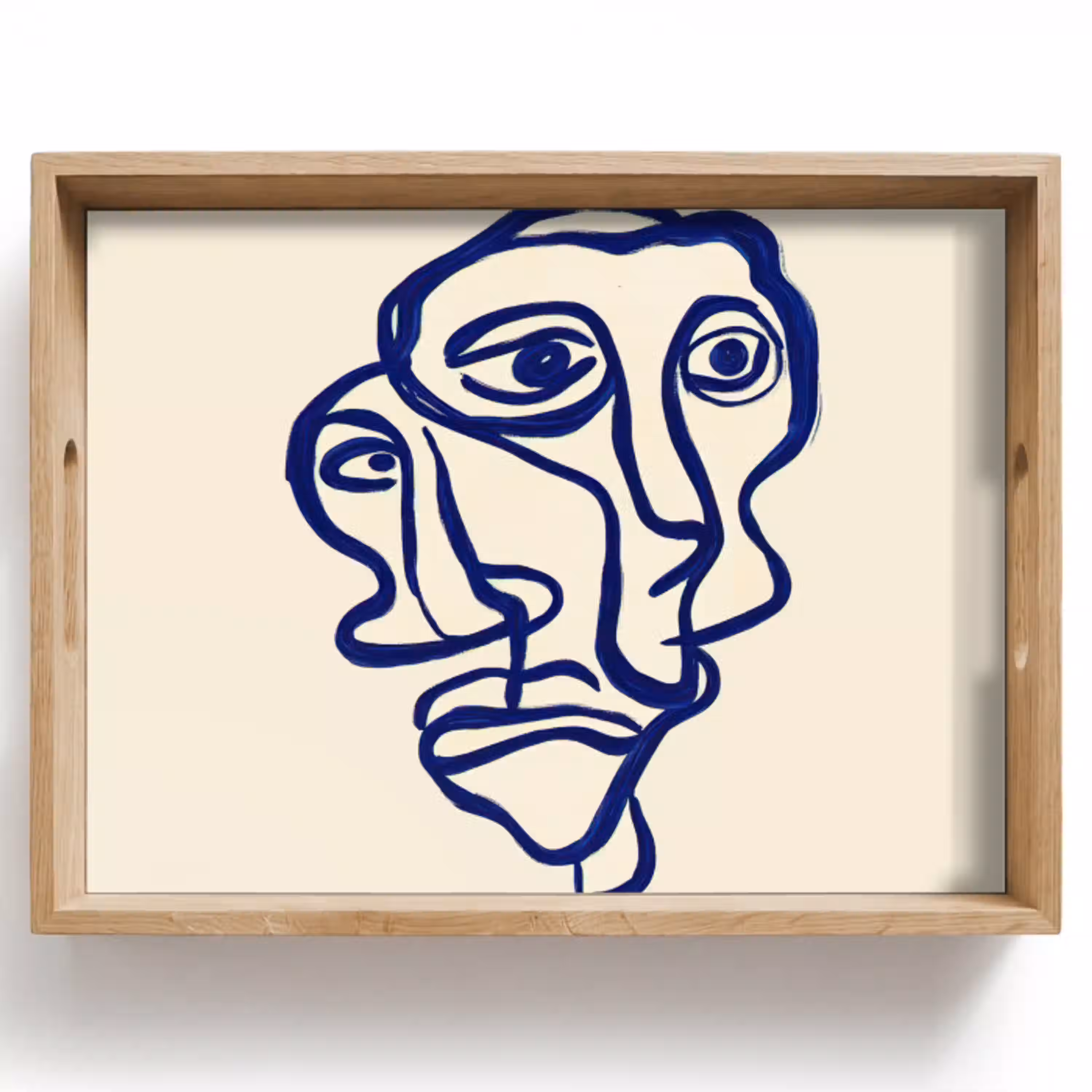 Lijntekening - Overlappende gezichten - Donkerblauw Dienblad Rechthoek middel -z3d_shopping