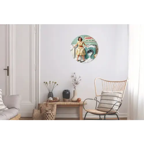Retro - Blauw - Vrouw Wandcirkel aluminium klein -woonkamer
