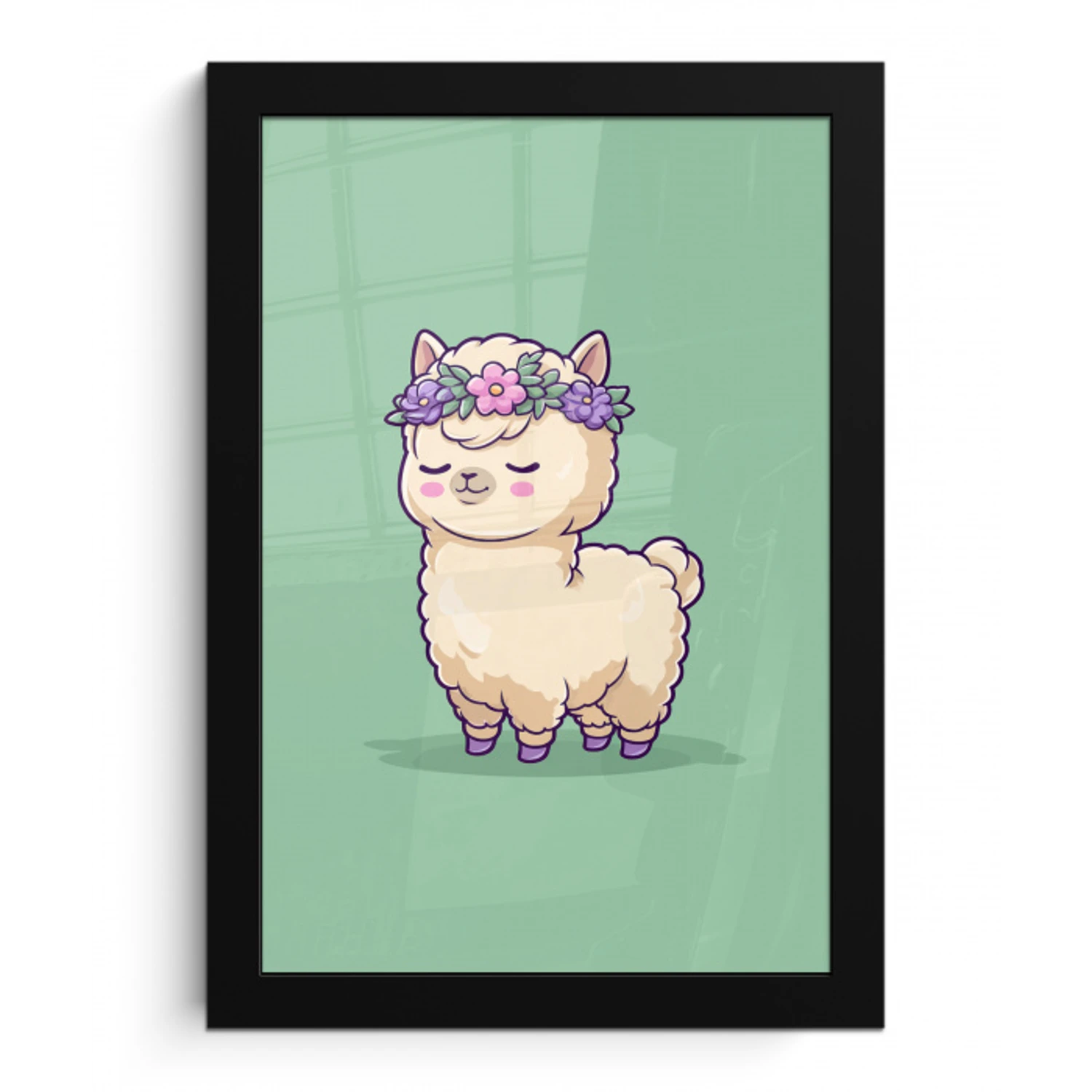 Alpaca - Groen - Bloemendiadeem fotolijst zwart zonder passe partout klein -3d