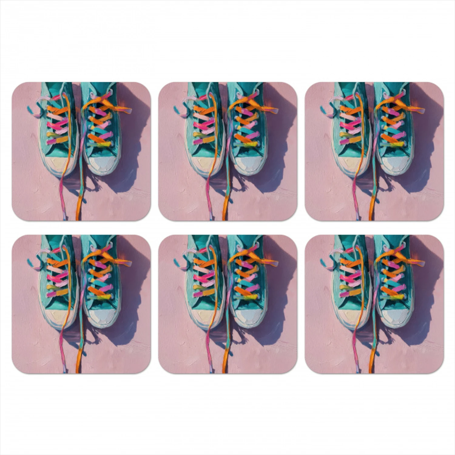 Sneakers - Veters - Kleurrijk - Schaduw onderzetter kurk middel -3d