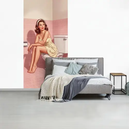 Roze - Retro - Vrouw fotobehang vinyl groot -slaapkamer