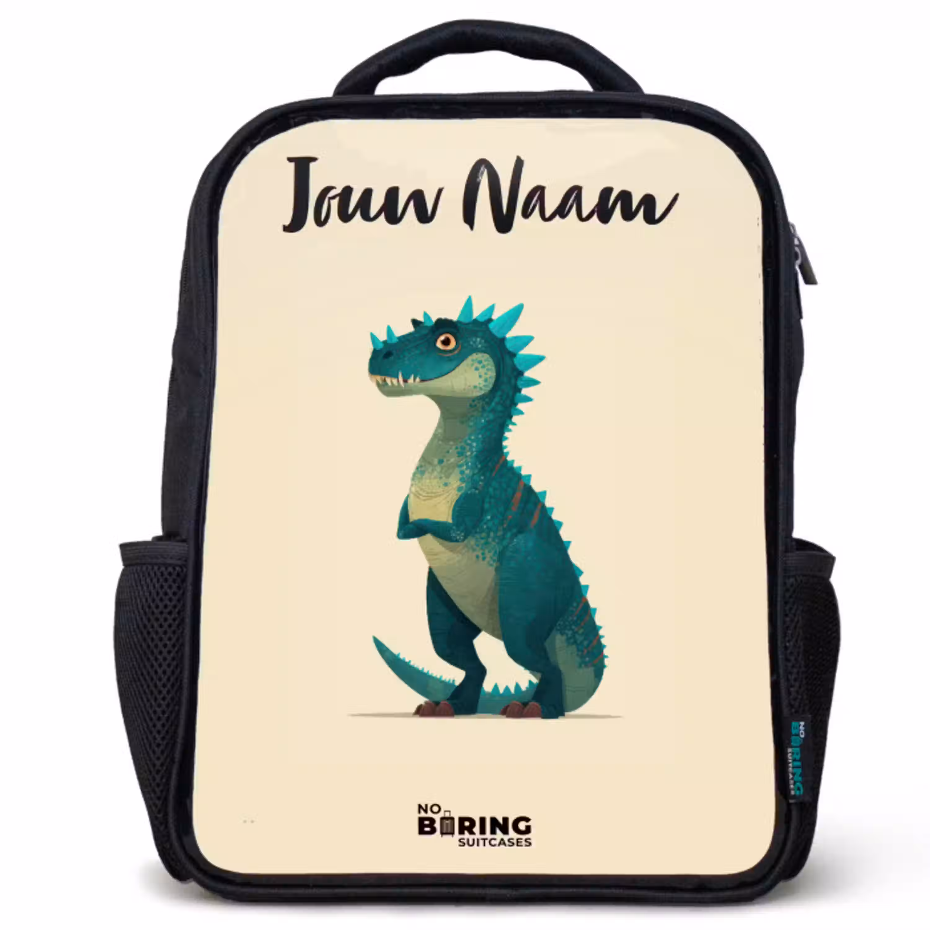Dino - Dier - Blauw - Groen Rugzak - Zwart middel -3d