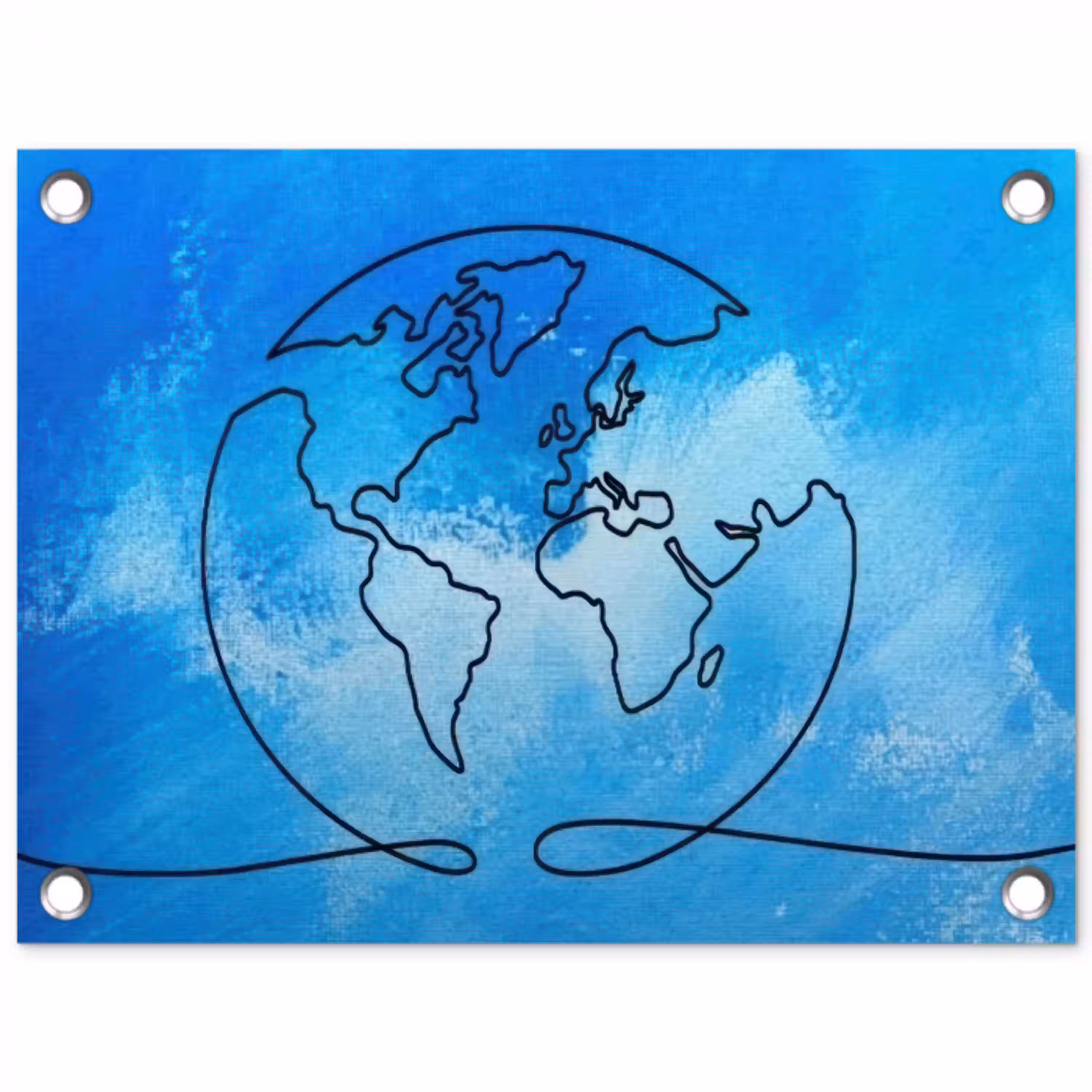 Wereldbol - Blauw - Lijn - Wereldkaart tuinposter los doek klein -3d