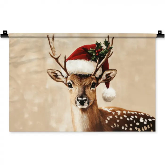 Kerst - Hert - Gewei - Rood Wandkleed katoen klein -zz3d