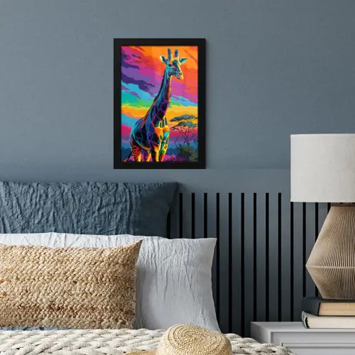 Giraffe - Savanna - Lucht - Gekleurd fotolijst zwart zonder passe partout klein -sfeer3