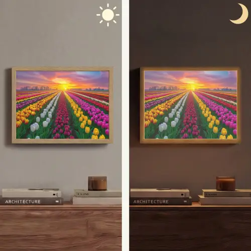 Tulpenveld - Zonsondergang - Kleurrijk Light Box met batterij (Wandlamp) middel -sfeer3