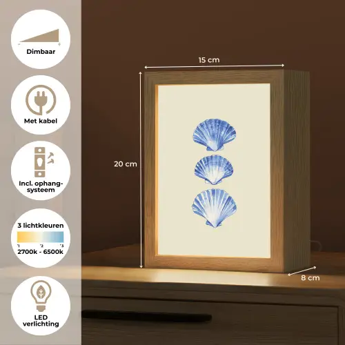 Schelpen - Blauw - Beige Light Box met kabel (Tafellamp) klein -USP_NL