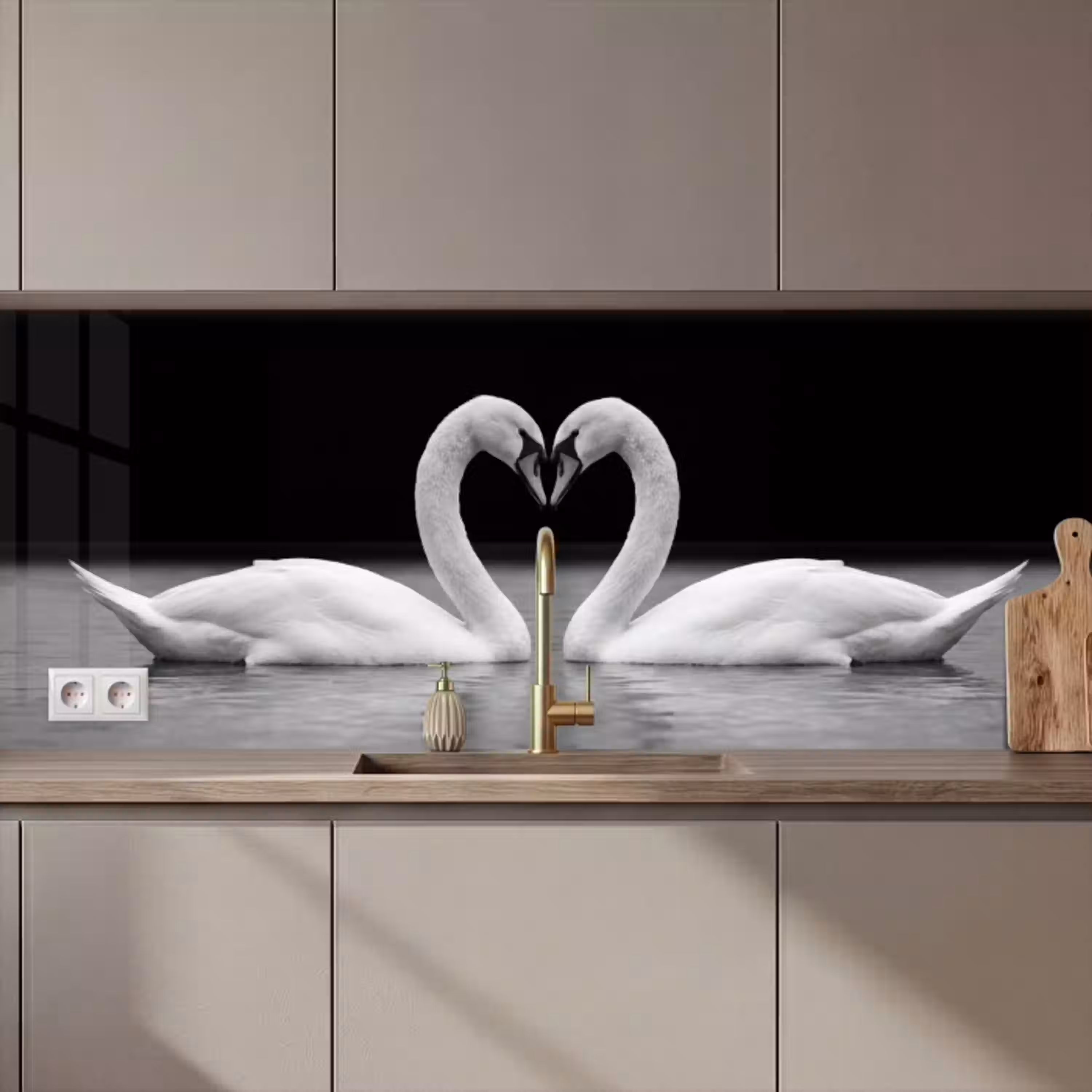 Zwanen - Hart - Zwart - Wit keuken achterwand 2 middel zz_3dshopping