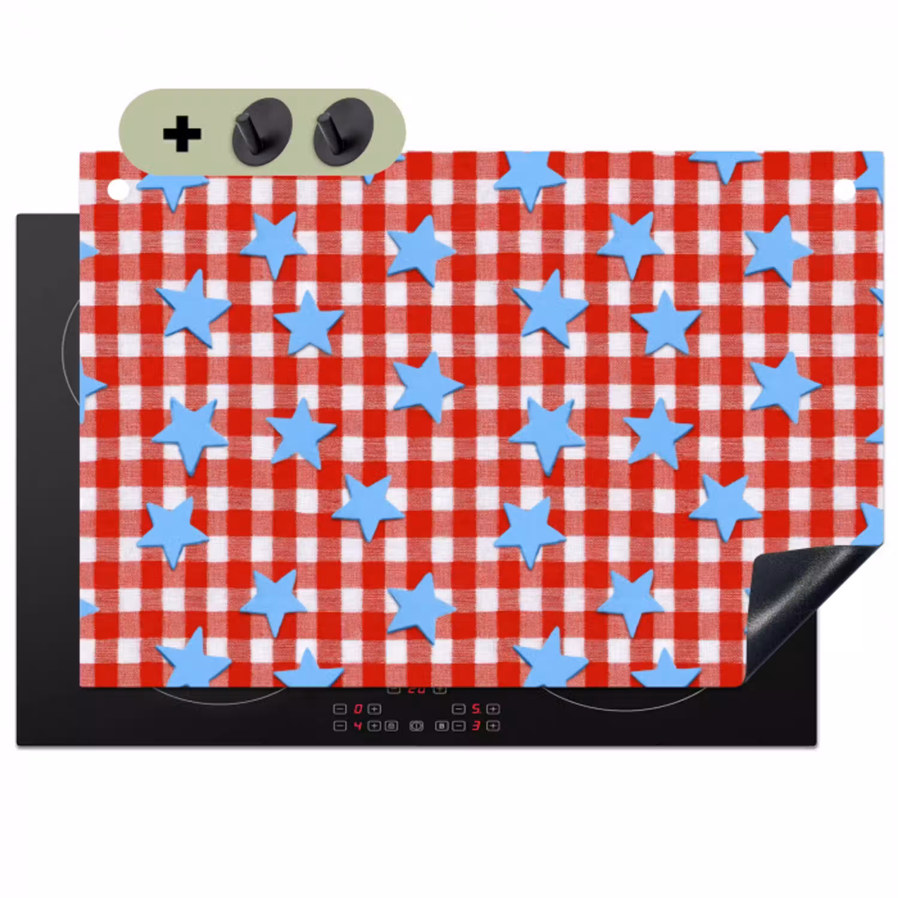 Ruit - Sterren - Rood Inductie beschemer met haakjes klein 777 -3d