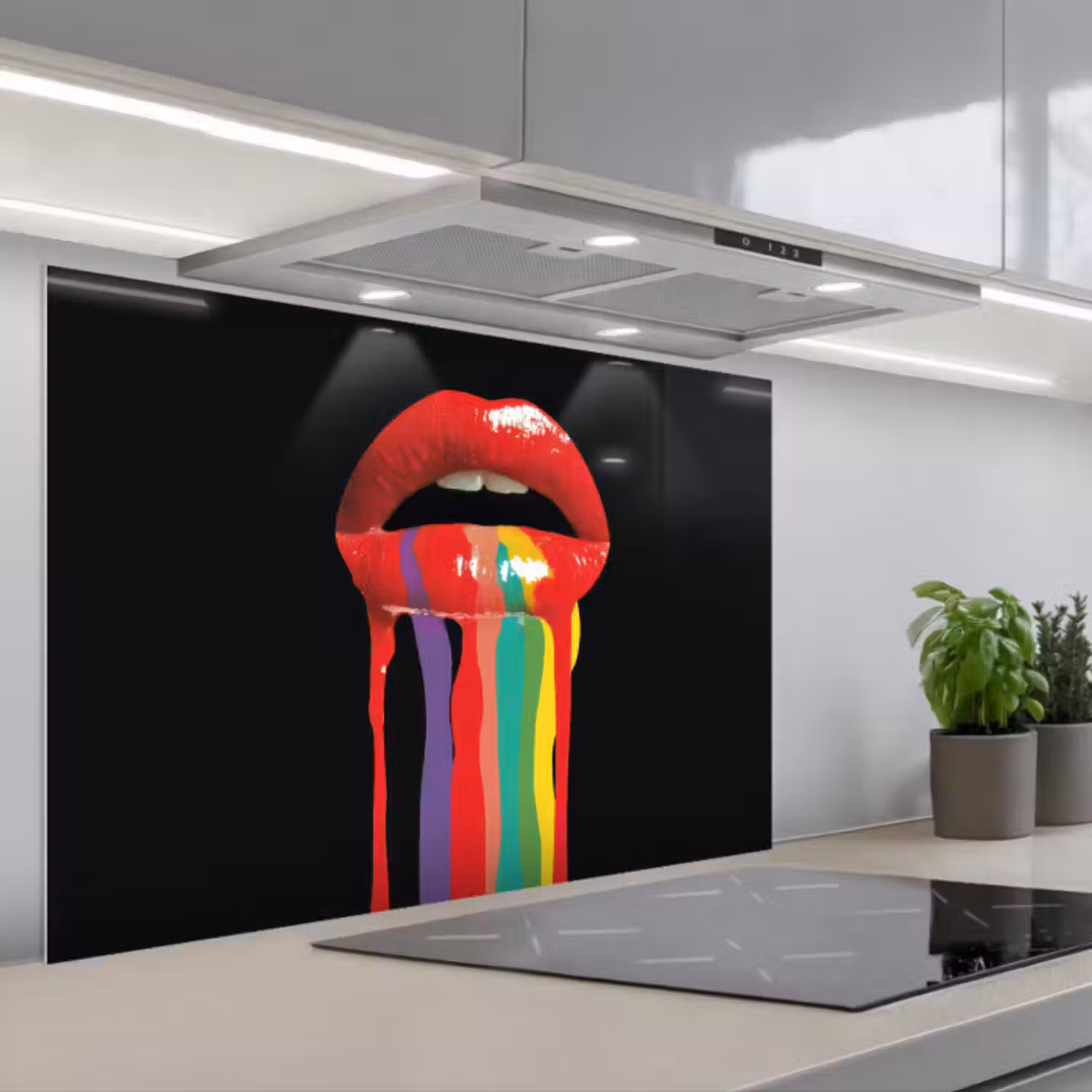 Spatscherm keuken - Lippen - Kleuren - Zwart