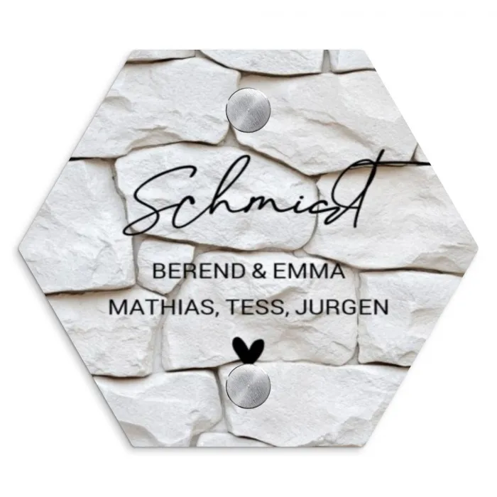Witte - Natuurstenen - Sierlijk Naambord Hexagon klein -3d