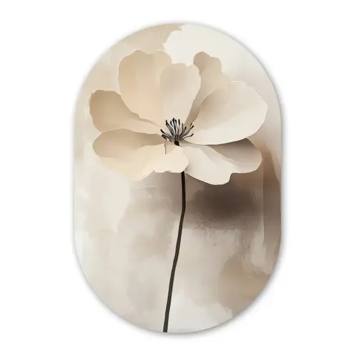Bloem - Beige - Verf - Schaduw Wandcirkel Ovaal Glas middel -3d