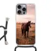 Paard - Zonsondergang - Bruin Hoesje iPhone 16 Pro Max met koord klein -3d