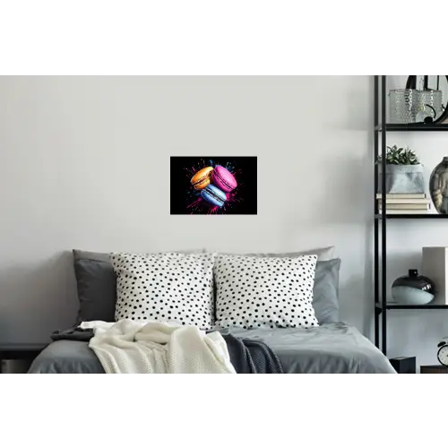 Macarons - Dessert - Graffiti - Kleurrijk - Roze - Blauw - Geel Muursticker klein -slaapkamer
