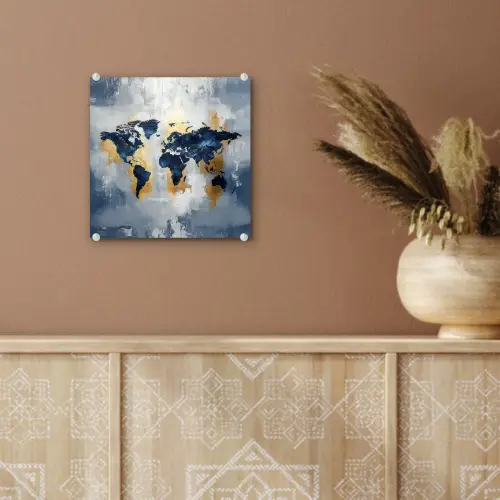 Wereldkaart - Blauw - Abstract plexiglas 5mm klein -sfeer5