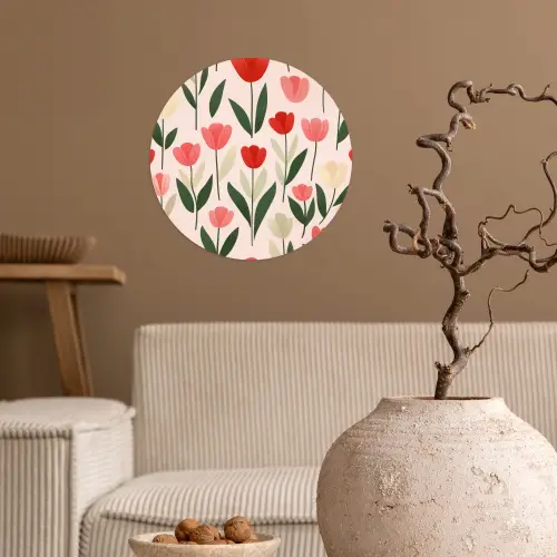Tulpen - Modern - Roze Wandcirkel behangsticker klein -sfeer1