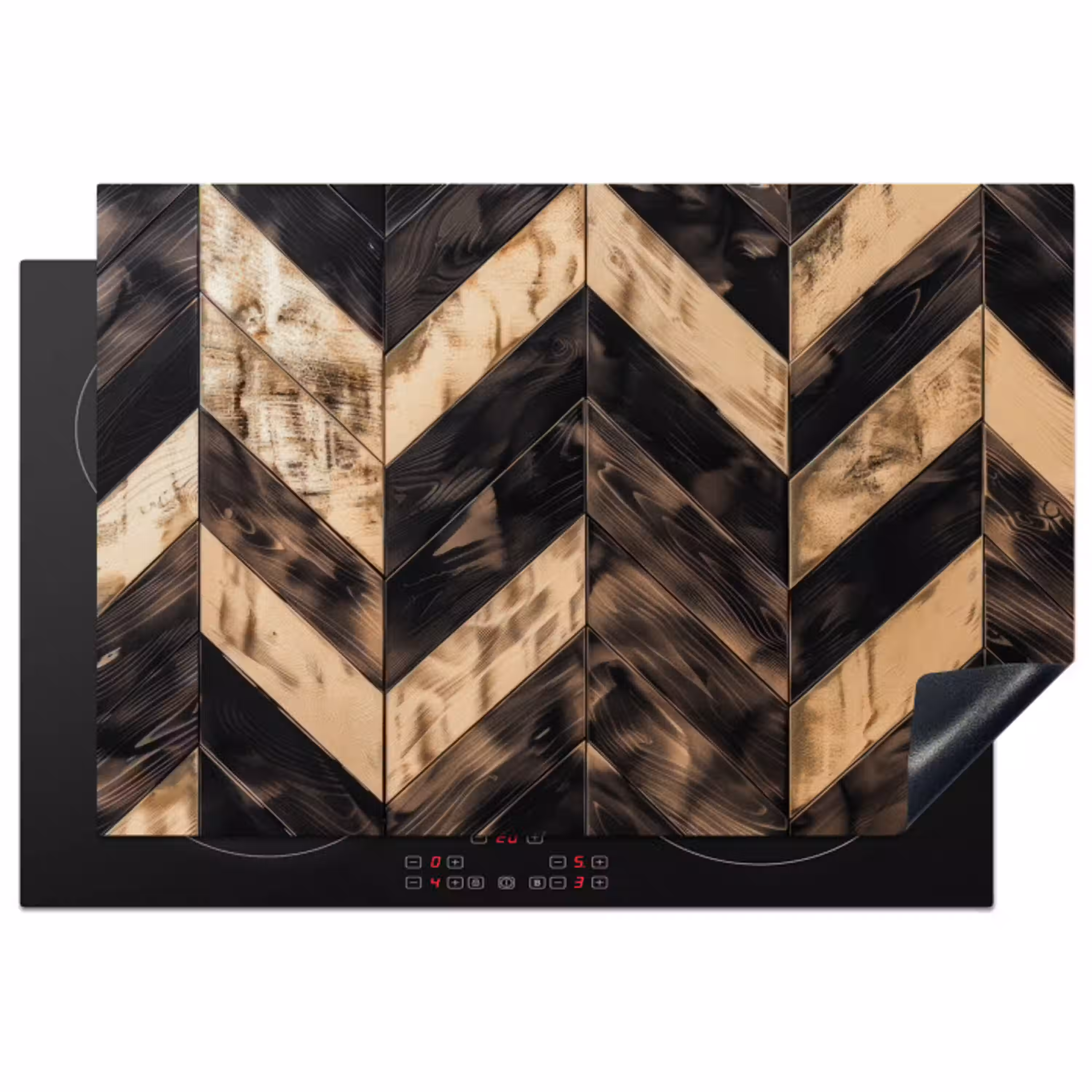 Geometrisch Houtmozaïek Inductie beschermer vinyl 3mm klein -3d