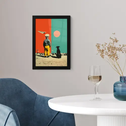 Retro - Jongen - Hond - Rood - Groen fotolijst zwart zonder passe partout klein -sfeer4