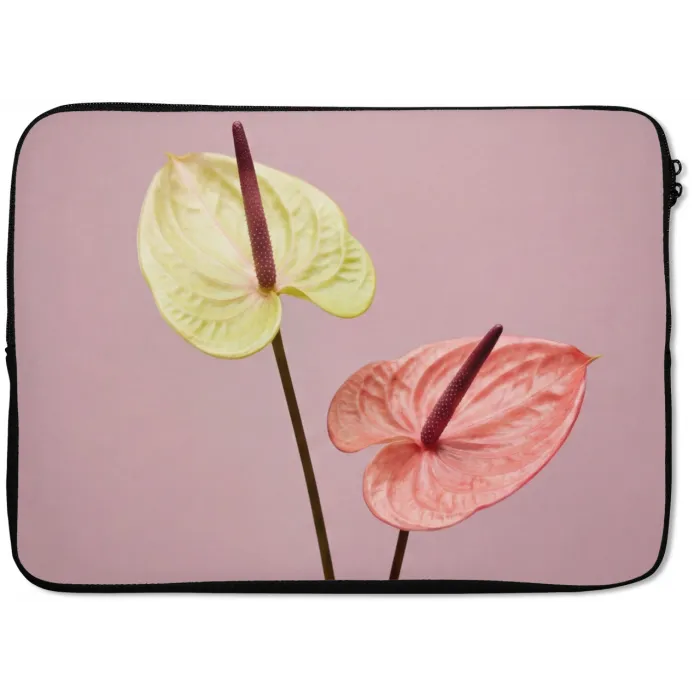 Bloemen - Anthuriums - Geel - Roze laptophoes neopreen klein -zkaufland3dotto