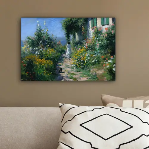 Kat - Vrouw - Bloemen - Huis canvas 2cm klein -sfeer3