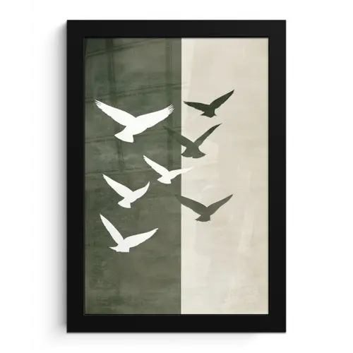 Japandi - Vogel - Groen fotolijst zwart zonder passe partout klein -3d