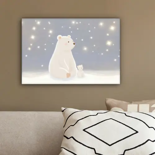 Ijsbeer - Sneeuw - Sterren - Blauw canvas 2cm klein -sfeer3