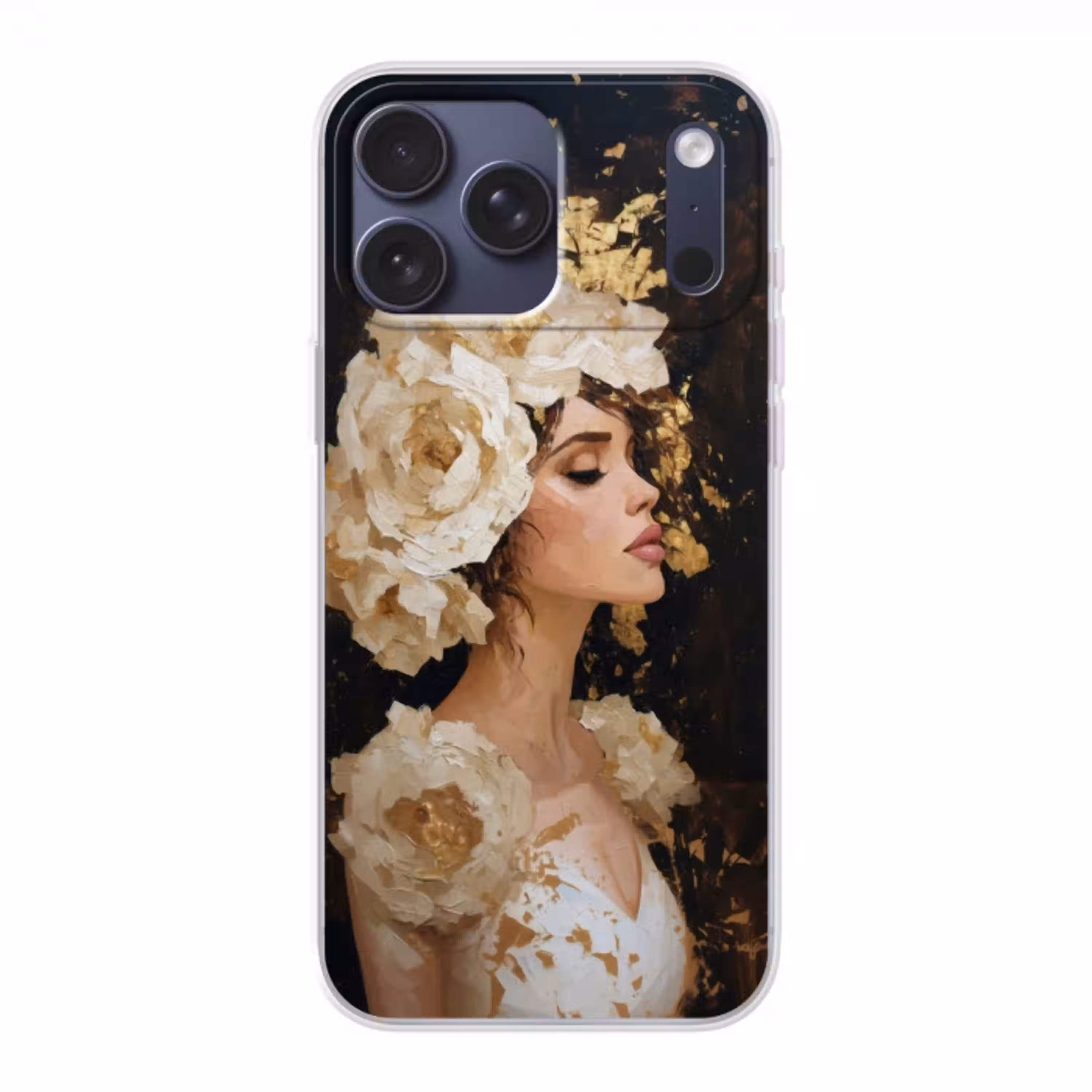 Abstract - Vrouw - Bloemen - Wit Telefoonhoesje iPhone 17 Pro Max klein -3d