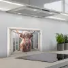 Schotse hooglander - Koe - Berg - Doorkijk keuken achterwand spatscherm klein -3d_schuin