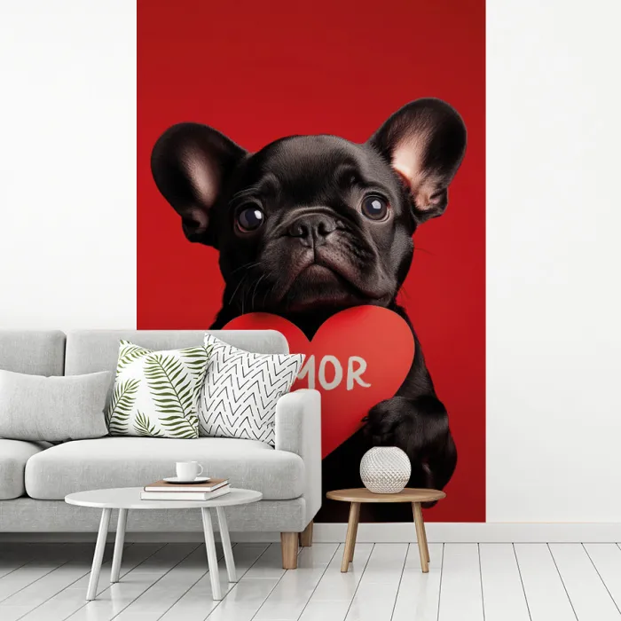Amor - Hond  - Hartje - Rood fotobehang vinyl groot -woonkamer