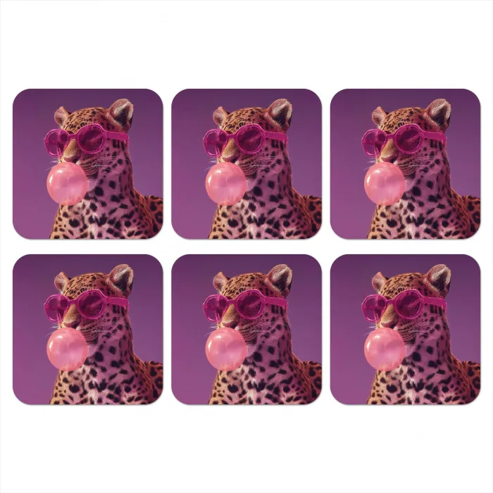 Panter - Zonnebril - Kauwgombel - Roze onderzetter kurk middel -3d