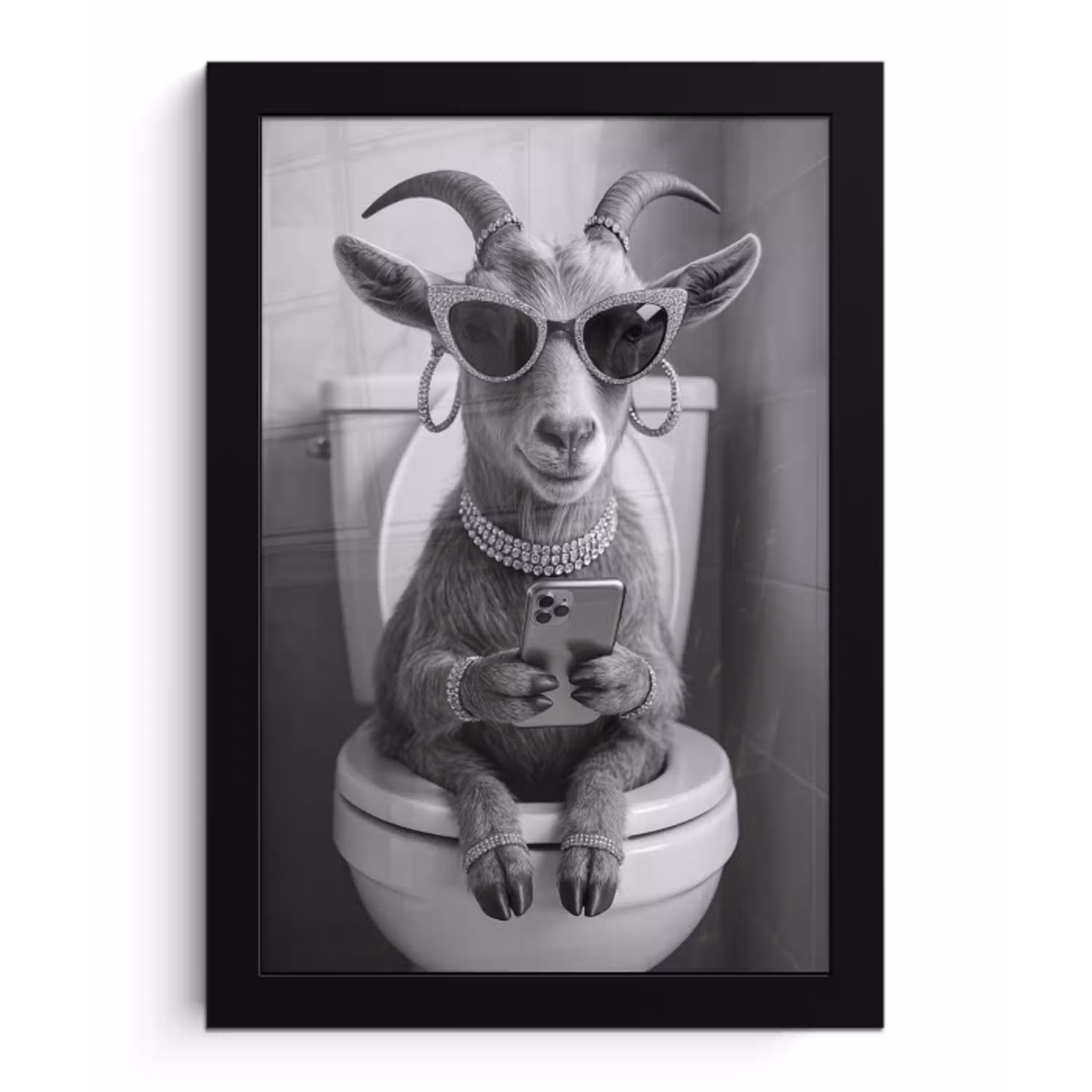 Geit - Telefoon - Toilet - Zwart - Wit fotolijst zwart zonder passe partout klein -3d