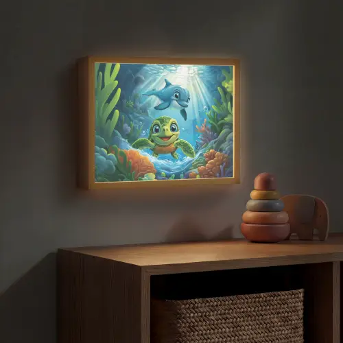 Schildpad - Dolfijn - Oceaan Light Box met batterij (Wandlamp kind) middel -sfeer5_kind