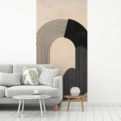 Grafisch gebogen motief - Beige fotobehang vinyl groot -woonkamer