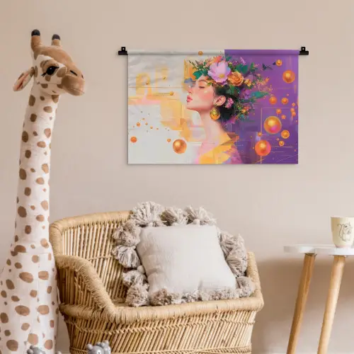Abstract - Vrouw - Bloemenkroon - Goud Wandkleed katoen klein -wsfeer5_kind