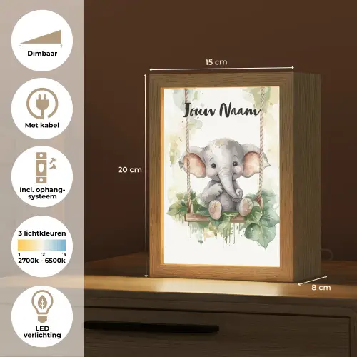 Olifant - Dier - Kinderen - Jungle Light Box met kabel (Kinderlampje) klein -USP_NL