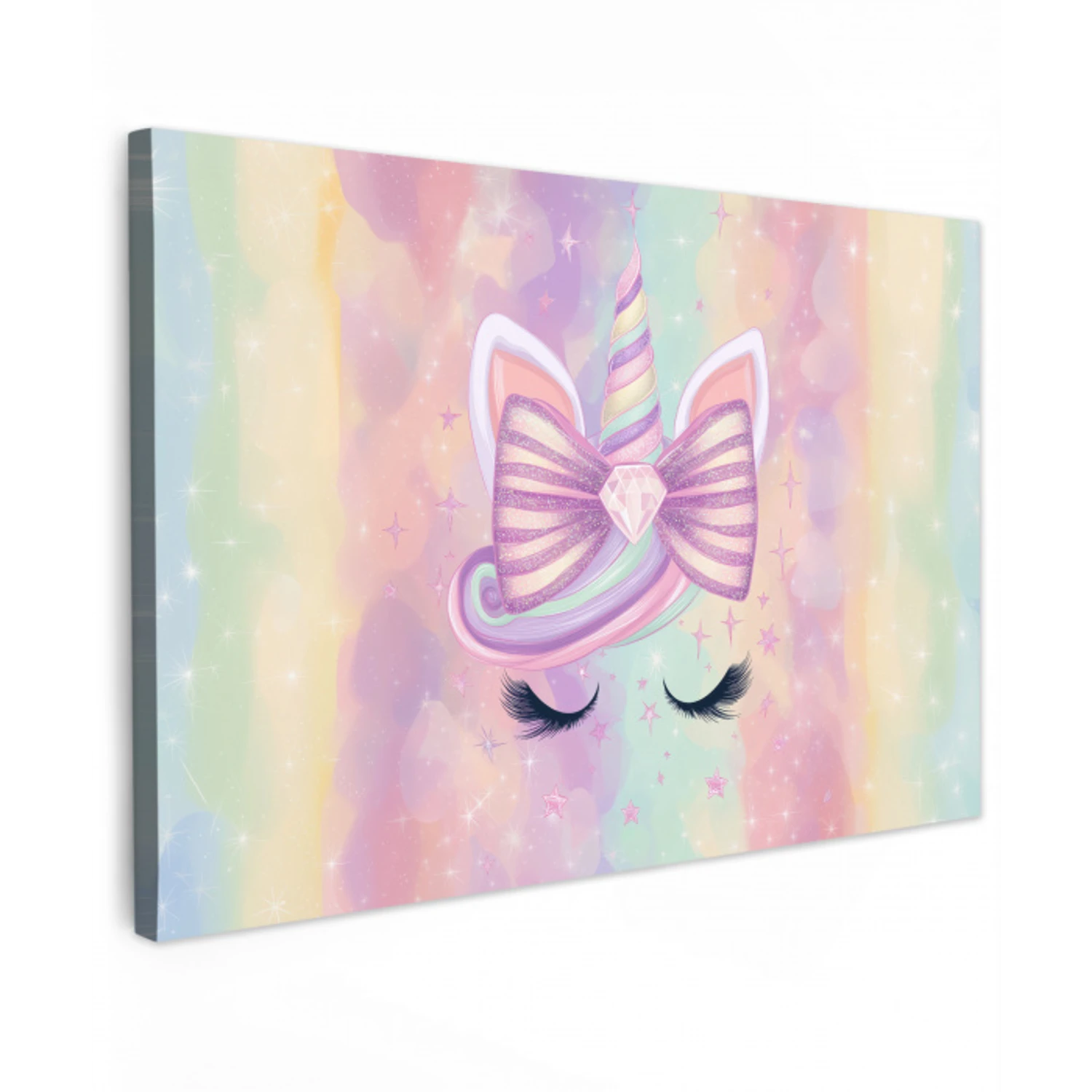 Eenhoorn - Glitters - Regenboog - pastel canvas 2cm klein -z3d