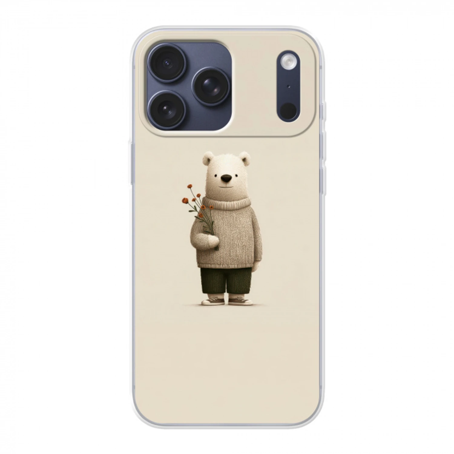 Knuffelbeer - Oranje bloemen - Vriendelijk Telefoonhoesje iPhone 17 Pro Max klein -3d