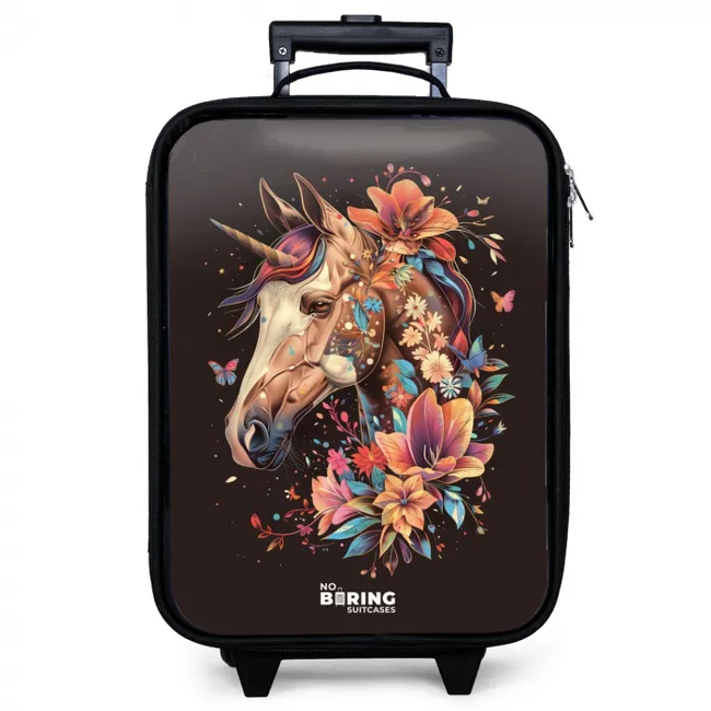 Eenhoorn en Bloemen op Zwarte Achtergrond Kinderkoffer - Zwart klein -zzz_website3d