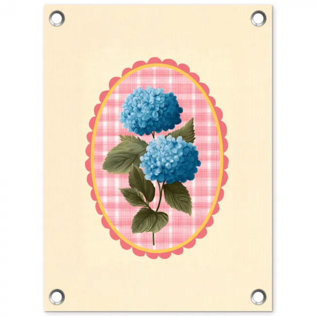 Bloemen - Blauw - Lijst - Bladeren tuinposter los doek klein -3d