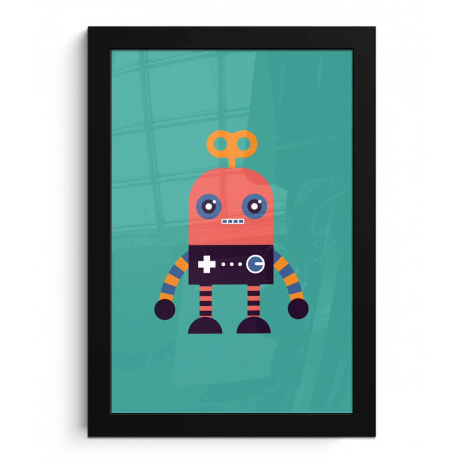 Robot - Speelgoed - Gezicht - Roze - Jongens - Kinderen fotolijst zwart zonder passe partout klein -3d