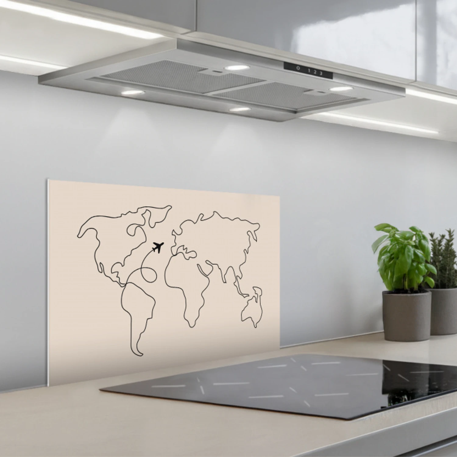 Wereldkaart - Simpel - Vliegtuig keuken achterwand spatscherm klein -3d_schuin