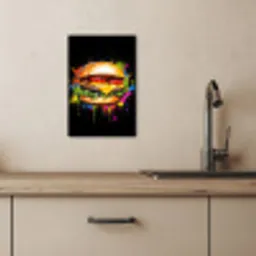 Hamburger - Graffiti - Verf - Kleurrijk - Eten - Abstract KitchenYeah - Keuken - Canvas klein -sfeer2